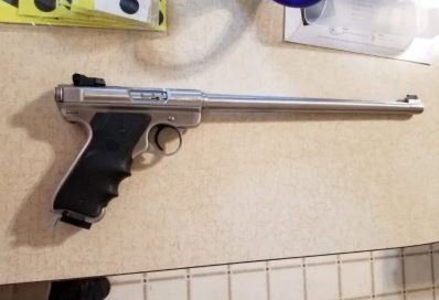 The long barrel version of the AMT Lightning pistol