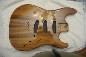 A guitar finished with Birchwood Casey's "Tru-Oil" gun stock finish.