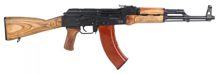 A photo of the Molot VPO-209, a Russian "shotgun" (under Russian law), based on the AKM and chambered in the .366 TKM cartridge.
